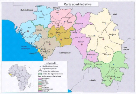 Guinée-Conakry: régions géographiques et administratives