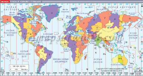 carte fuseaux horaires du monde