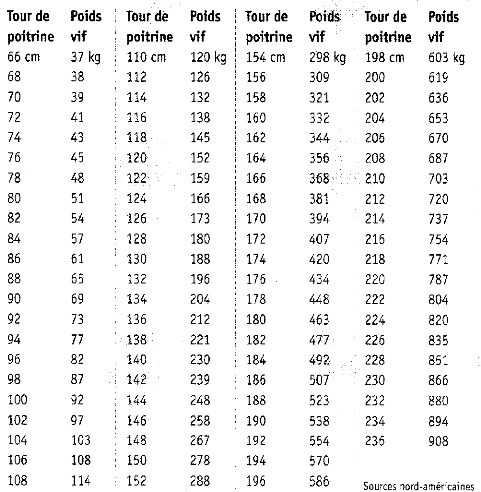 tour de poitrine poids veau